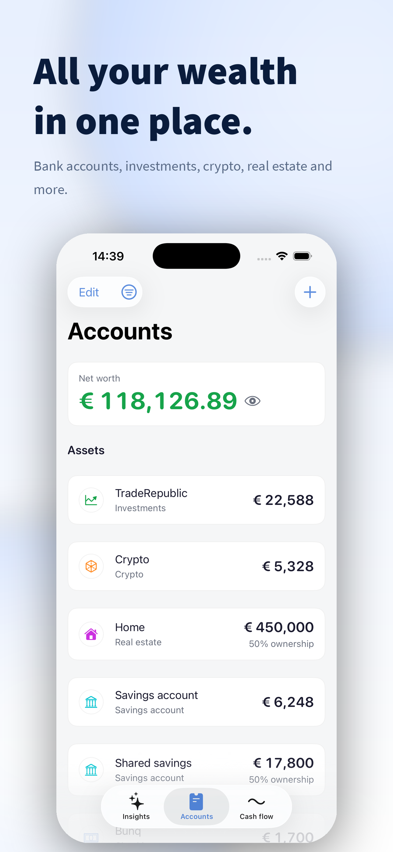 portfx dashboard showing total net worth on iPhone