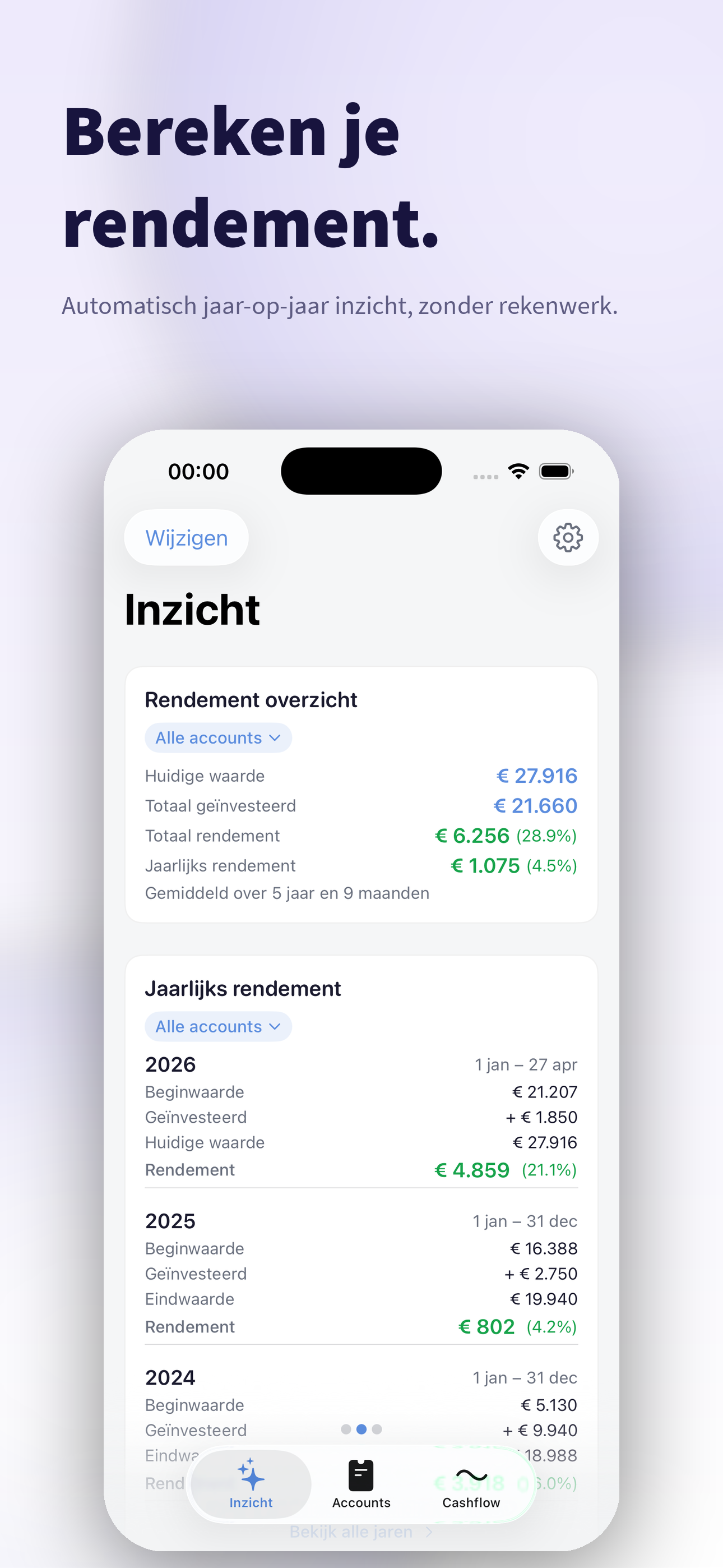 Schermafbeelding van portfx — overzicht in de app